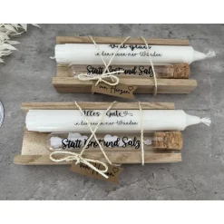 Einzugsgeschenk, Statt Brot und Salz, Wunscherfüller mit Kerze nach Wahl inkl. Holzverpackung, Geldgeschenk, Deko, Kerze