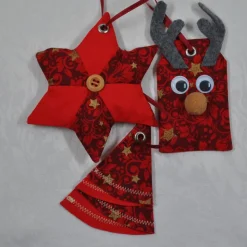 Elch, Stern und Tannenbaum im Set – Handgemachte Weihnachtsdekoration weintot, aus Baumwolle