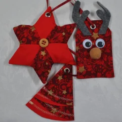 Elch, Stern und Tannenbaum im Set – Handgemachte Weihnachtsdekoration weintot, aus Baumwolle