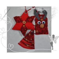 Elch, Stern und Tannenbaum im Set – Handgemachte Weihnachtsdekoration weintot, aus Baumwolle