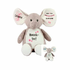 Elefant Stofftier mit Name Geschenkidee zur Taufe, Geburt personalisiert mit Namen Geburtsdaten Taufspruch