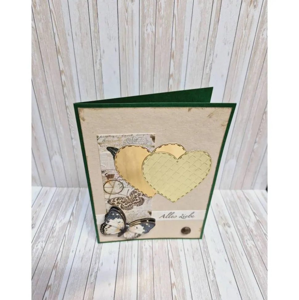 Elegante Geburtstagskarte Schmetterling Weiß Gold Herzen – Handgemacht mit Umschlag