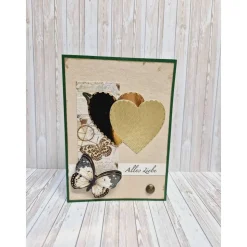 Elegante Geburtstagskarte Schmetterling Weiß Gold Herzen – Handgemacht mit Umschlag