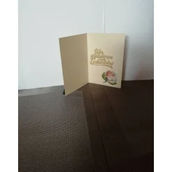 Elegante Geburtstagskarte 60. Geburtstag Frau Beige mit Rose und Gold