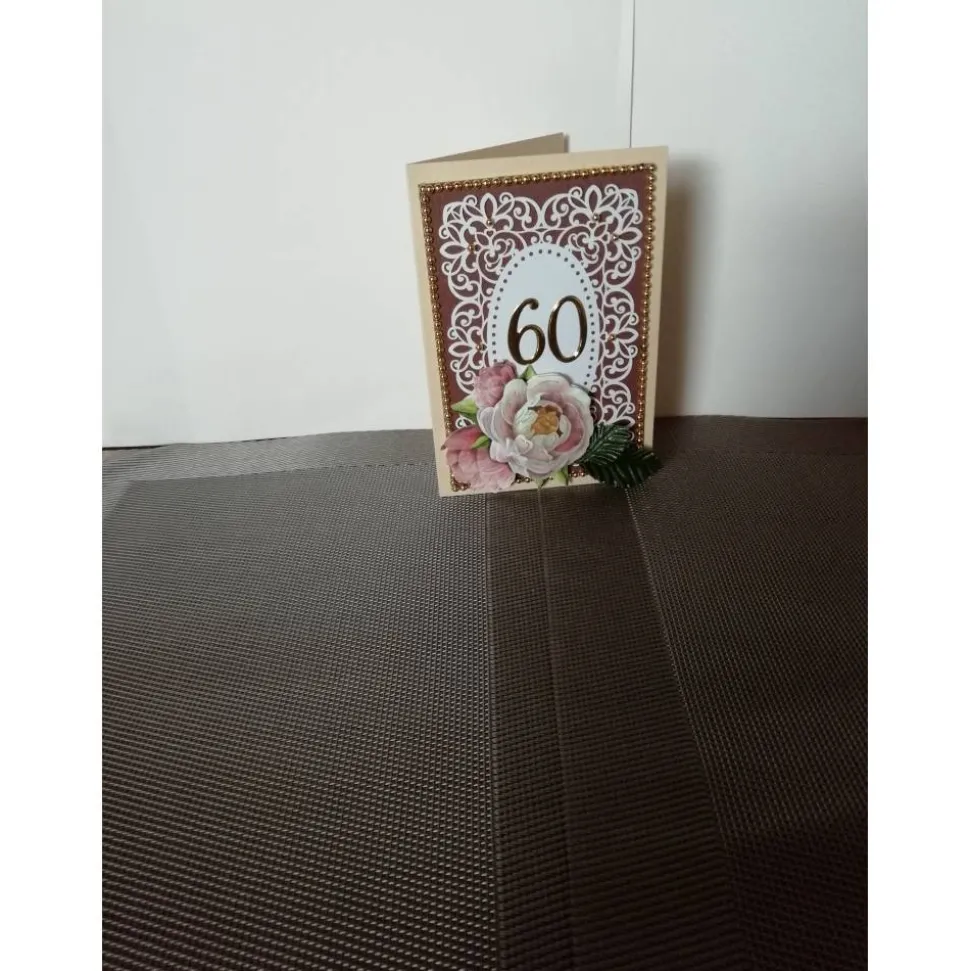 Elegante Geburtstagskarte 60. Geburtstag Frau Beige mit Rose und Gold