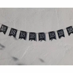 Elegante Girlande aus Papier zum 18. Geburtstag in silber und schwarz, Wimpelkette, Fahnengirlande, Wimpel, Partydekoration, Papierdekoration