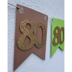 Elegante Girlande zum 80. Geburtstag Beige Grün Grau Gold