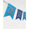 Elegante Girlande zum 18. Geburtstag in Blau und Silber, Wimpelkette, Banner, Dekoration, Papier-Deko, Partydekoration