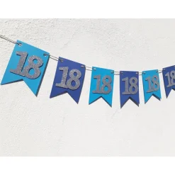 Elegante Girlande zum 18. Geburtstag in Blau und Silber, Wimpelkette, Banner, Dekoration, Papier-Deko, Partydekoration