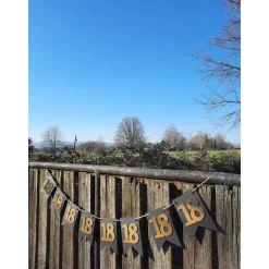 Elegante Girlande zum 18. Geburtstag, Wimpelkette, Fahnengirlande, Gold oder Silber und Schwarz, Wimpel, Partydekoration