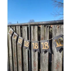 Elegante Girlande zum 18. Geburtstag, Wimpelkette, Fahnengirlande, Gold oder Silber und Schwarz, Wimpel, Partydekoration