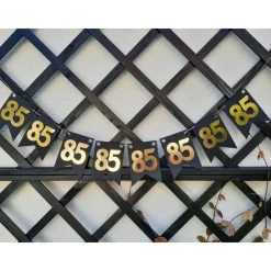 Elegante Girlande zum 85. Geburtstag in Gold und Schwarz. Angesagte Trendfarben! Tolle Papierdeko zum 50. Wimpelkette zu