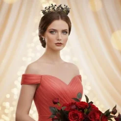 Elegante Goldkrone mit schwarzen Perlen – Black Majesty Tiara für Bräute & Göttinnen