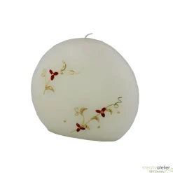 Elegante Hochzeitskerze Scheibenform mit Blumenranke in Rot/Gold, personalisierbar, perfekt für Standesamt oder Geschenk