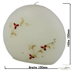 Elegante Hochzeitskerze Scheibenform mit Blumenranke in Rot/Gold, personalisierbar, perfekt für Standesamt oder Geschenk