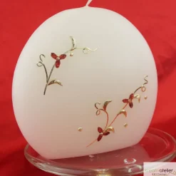 Elegante Hochzeitskerze Scheibenform mit Blumenranke in Rot/Gold, personalisierbar, perfekt für Standesamt oder Geschenk