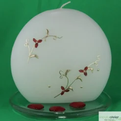 Elegante Hochzeitskerze Scheibenform mit Blumenranke in Rot/Gold, personalisierbar, perfekt für Standesamt oder Geschenk