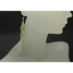 elegante Ohrhänger mit langen Spiralen - gehäkelt aus kräftigem Silberdraht, Damen-Ohrschmuck