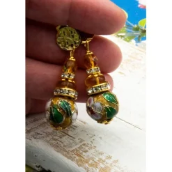 Elegante Ohrstecker, goldfarben, braun, Metallperlen, Ohrringe, handgemachter Unikatschmuck, Geschenkidee