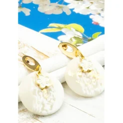 Elegante Ohrstecker in goldfarben, beige, Brautschmuck Ohrringe, handgemachtes Unikat, Weihnachtsgeschenk frau