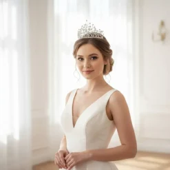 Elegante Perlenkrone White Grace – Handgefertigte Braut-Tiara in Silber & Weiß