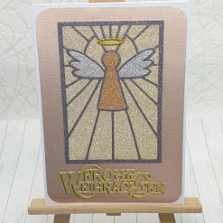 Elegante Weihnachtskarte Engelsfenster – A6 mit Glitzer- und Metalleffekt