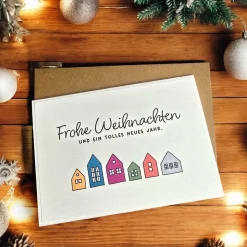 Elegante Weihnachtskarte auf Leinen-geprägtem Strukturpapier – wahlweise mit edlem oder natürlichem Kuvert