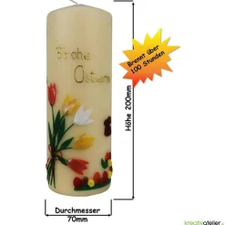 Elfenbeinfarbige Osterkerze mit Tulpen, Osternest und Häschen, personalisierbar, Ostergeschenk, Osterdeko, Ostergruß