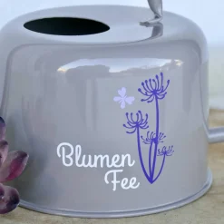 Emaillierte Gießkanne graubeige mit Aufschrift – personalisierte Kakteenkanne für Zimmerpflanzen, Balkon und Garten