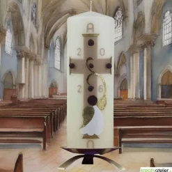 Engel des Lichts – Christliche Osterkerze mit goldenen Engelsflügeln & Kreuz, hochwertige Echtwachskunst