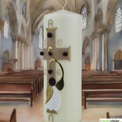 Engel des Lichts – Christliche Osterkerze mit goldenen Engelsflügeln & Kreuz, hochwertige Echtwachskunst