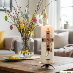 Engel des Lichts – Christliche Osterkerze mit goldenen Engelsflügeln & Kreuz, hochwertige Echtwachskunst