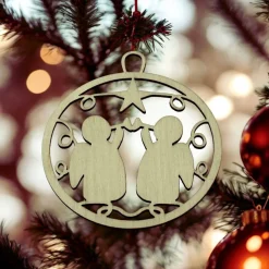 Engel Geschenkanhänger & Christbaumanhänger aus Holz – Trompetenspielende Engel, Birkensperrholz