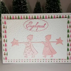 Engelpost Rosa Engel bringen Weihnachts-Grüße Weihnachtskarte Handmade