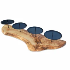 4er Kerzenhalter rustikal aus Olivenholz