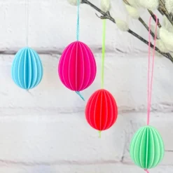 3er oder 9er Set Wabeneier zum Aufhängen – Moderne Osteranhänger im Lamellen-Look, Osterdeko innen & außen, 3D-Druck