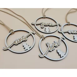 4er Set Adventskranz Zahlen Holz Adventszahlen Zahlenanhänger Adventskranzanhänger Weihnachtsdeko skandinavisch