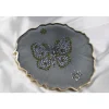 4er Set Coaster Untersetzer mit Schmetterlingen aus Resin - silber grau - Goldrand - Tischdekoration