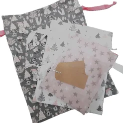 3er Set Geschenkbeutel, Nikolaussäckchen, Weihnachtssäckchen in rosa und grau