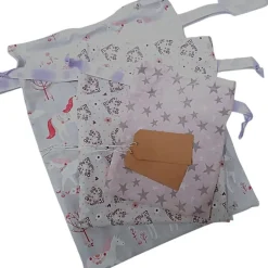 3er Set Geschenkbeutel, Nikolaussäckchen, Weihnachtssäckchen rosa mit Einhorn und Sterne