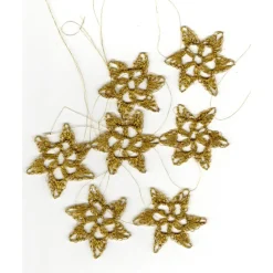 9er Set gold-glänzende gehäkelte Weihnachtssterne – Filigraner Christbaumschmuck & Deko