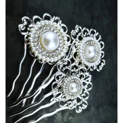 3er Set Haarkämme, silber-weiss