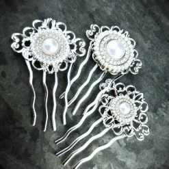 3er Set Haarkämme, silber-weiss