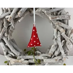 10er Set kleine Tannenbäume rot/weiß – Handgemachte Weihnachtsdeko & Geschenkanhänger