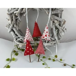 5er Set kleine Tannenbäume natur/taupe – Handgemachte Weihnachtsdeko & Geschenkanhänger