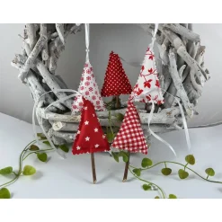 5er Set kleine Tannenbäume natur/taupe – Handgemachte Weihnachtsdeko & Geschenkanhänger