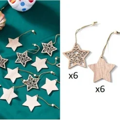 12er Set kleiner Baumschmuck Weihnachten Holzanhänger verschiedene Formen