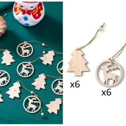 12er Set kleiner Baumschmuck Weihnachten Holzanhänger verschiedene Formen