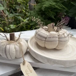 2er Set Kürbisse aus Baumwolle in Beige – Handgemachte Herbstdeko Landhausstil