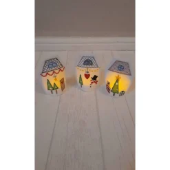 3er Set LED Teelicht-Cover, süßes Weihnachtsdorf, stimmungsvolle Beleuchtung